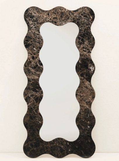 RF-Wavy Natural Marble Full Length Mirror, French Retro Scalloped Full Body Floor Mirror for Home Decor