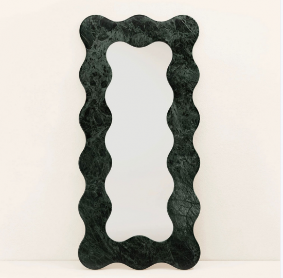 RF-Wavy Natural Marble Full Length Mirror, French Retro Scalloped Full Body Floor Mirror for Home Decor