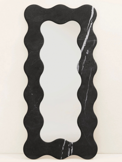 RF-Wavy Natural Marble Full Length Mirror, French Retro Scalloped Full Body Floor Mirror for Home Decor